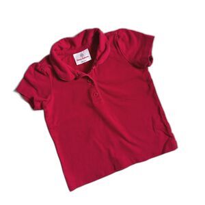 Hanna Andersson Vintage Red Round Collared Puff Sleeve Polo Size 80 18-24 Months